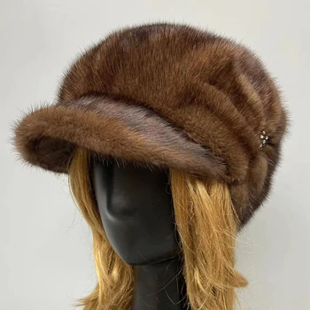 Стильный меховой берет для модной зимы во французском стиле, Роскошная Натуральная Норковая шапка с полями 12