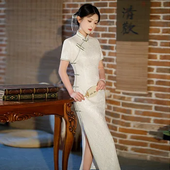 Yourqipao 2023 Летнее Длинное Платье Ципао в Китайском Стиле в Стиле Ретро Для Показа на Подиуме Улучшенное Вечернее Платье Ципао в Китайском Стиле для Женщин