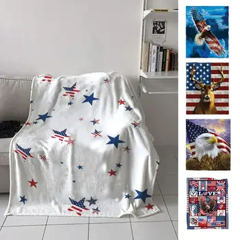 Практичное одеяло Яркое цветное Фланелевое одеяло Shaggy Согревающее Плюшевое одеяло с рисунком Орла в День Независимости