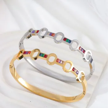 Модный красочный женский браслет из нержавеющей стали класса люкс с цирконием, подарок на годовщину 10