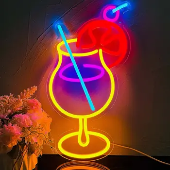 Неоновая световая вывеска бара Cocktails Cup для стены спальни, Неоновое украшение для коктейль-бара, домашний бар, декор для вечеринок, Рождественские Праздничные подарки 6