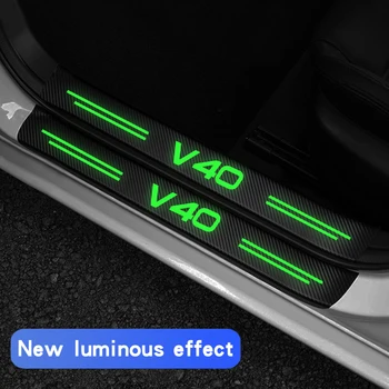 Светящиеся наклейки на порог двери автомобиля из углеродного волокна, наклейка на багажник автомобиля, Защитная пленка, Аксессуары для логотипа Volvo V30 14