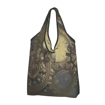 Часы в стиле стимпанк, женская повседневная сумка для покупок через плечо, большая вместительная сумка-тоут, портативная сумка для хранения, складные сумки 9