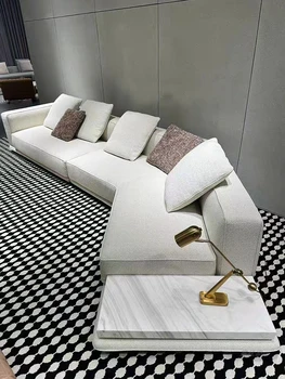 Итальянский минималистичный тканевый диван horizon гостиная большая квартира креативная вилла угловой диван из хлопка и льна кожаной формы 8