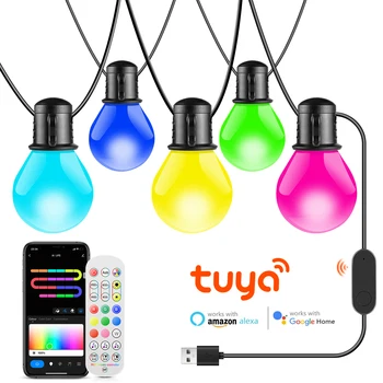 Tuya Smart WIFI/ Bluetooth G40 Светодиодная Лампа-Гирлянда USB 15M 25 Blubs Сказочные Огни Рождественская Спальня Открытый Садовый Декор Гирлянда 8