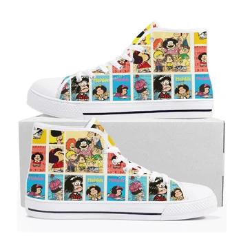 Mafalda Высокие кроссовки Мужские женские Подростковые высококачественные парусиновые кроссовки с милыми комиксами, мультяшной парой Манга, Обувь на заказ 14