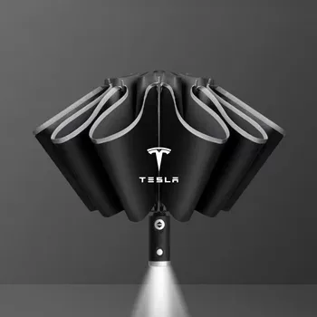 Новый Автоматический Реверсивный Светодиодный Зонт Со Светоотражающей Полосой Ten Bone Car Umbrella Для Tesla Model 3 Model X Model S Model Y Аксессуар 15