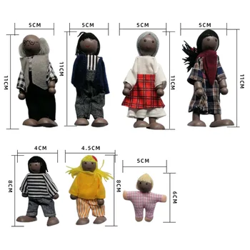 7шт деревянный кукольный домик Семейные куклы черные счастливые члены семьи Миниатюрная игрушка Мини деревянная кукла Игрушки для притворной игры подарки для мальчиков и девочек 6
