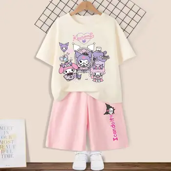 Летние детские комплекты футболок и шорт Kawaii Sanrios Kuromi, хлопковая детская одежда, Повседневная спортивная одежда для мальчиков и девочек с героями аниме 4