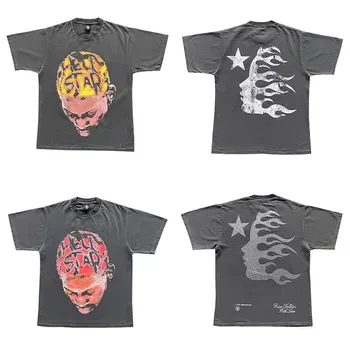 Винтажный круглый вырез
 Футболка Hellstar Studios Anniversary Rodman с пышным принтом, высококачественная футболка, футболка с коротким рукавом Mon Compte 10