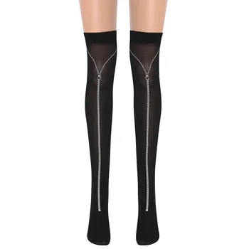 Женские носки на молнии для костюмированной вечеринки на Хэллоуин, прозрачные сетчатые чулки выше колена, гольфы до бедра для девочек 7