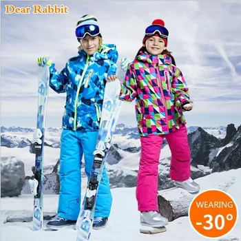 Комплект детской одежды для мальчиков и девочек -30 градусов, детский лыжный костюм для сноуборда, водонепроницаемая спортивная куртка для активного отдыха, брюки, зимний костюм для подростков 4