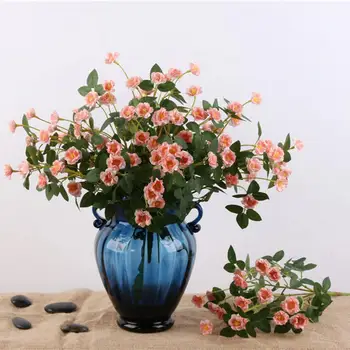 1 букет искусственных цветов, реалистично выглядящая имитация ткани из искусственного шелка, Китайская роза, ваза своими руками, цветы для домашнего декора 8