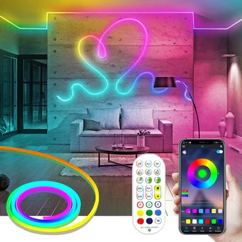 Умный Bluetooth RGBIC Светодиодный неоновый свет 12V 5m 10m Водонепроницаемый Dreamcolor Светодиодная лента, освещение, Синхронизация музыки, украшение спальни, игровой комнаты. 6