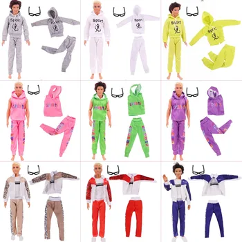 1 комплект одежды для куклы Кен 30 см, спортивный костюм, повседневная одежда для бойфренда куклы, ткань Кен, 1/6 Аксессуаров для куклы, Бесплатные очки, подарок на день рождения 5