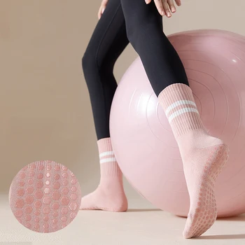 1 пара хлопчатобумажных носков для йоги для женщин, высококачественные нескользящие силиконовые спортивные носки для занятий фитнесом в помещении, танцами на полу, пилатесом 13
