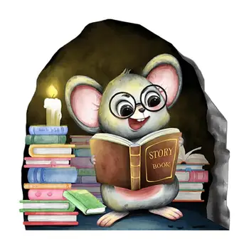 Наклейка для чтения мыши Наклейки на стены детской комнаты, светящиеся ночью, Наклейка на комнату, Мультяшный дизайн для окна выключателя света, декор в виде животных 7