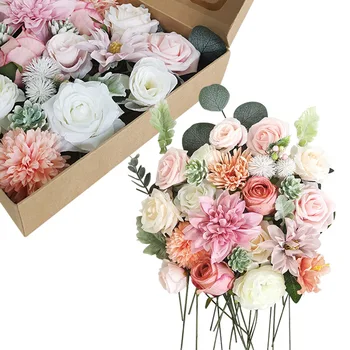 Комбинированная коробка искусственных цветов из шелковой пены Yannew Бордово-розовые розы для свадебных букетов своими руками, украшения праздничного торта, центральных элементов стола. 9