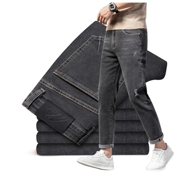 Осенние новые мужские узкие джинсы с прямыми штанинами, дизайн с рваными дырами, повседневные джинсовые брюки стрейч длиной до щиколоток, модная уличная одежда 28-40 6