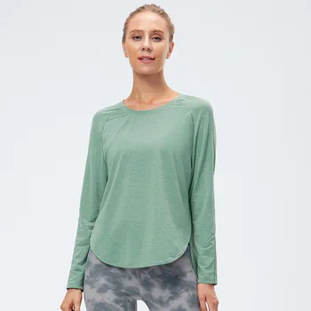 Топ с длинным рукавом для йоги Lulu, женская рубашка для фитнеса, женская одежда, дышащие блузки для бега трусцой на открытом воздухе, спортивная футболка