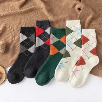 5 пар осенне-зимних новых утолщенных теплых мужских шерстяных носков 2023 года, модные повседневные носки с крупными бриллиантами цвета пунктирной линии