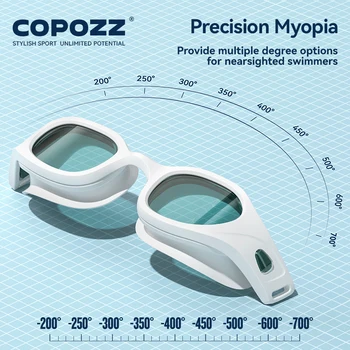 COPOZZ Очки для плавания при близорукости от -2 до -7, Оптические очки для плавания с футляром, Водонепроницаемые очки для плавания с защитой от запотевания для взрослых по рецепту 1