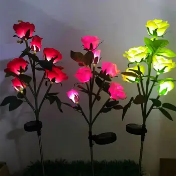 Солнечный свет, водонепроницаемая привлекающая внимание декоративная светодиодная лампа для газона с розами, Садовое украшение, лампа для газона для домашнего хозяйства