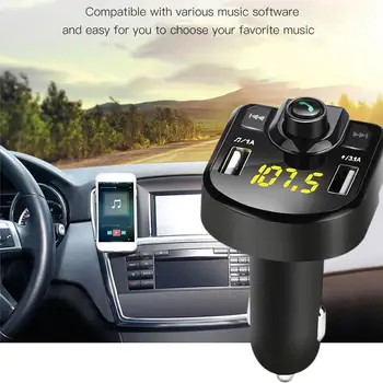 Автомобильный комплект Bluetooth 4.1A, светодиодный FM-передатчик, автомобильное зарядное устройство с двумя USB-портами 3.1A 1A, 2-портовый USB-MP3-плеер для всех мобильных устройств Iphone Ph O5H2 5