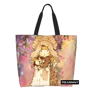 Перерабатываемая сумка для покупок с героями мультфильмов Сары Кей, женская льняная сумка через плечо, прочные сумки для покупок в магазине Kawaii Girl 8