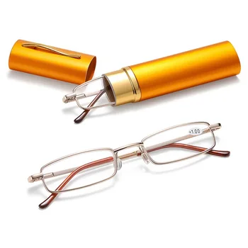 Компьютерные очки с коробкой, футляр для мини-трубки, Портативные мужские очки для чтения при пресбиопии, Женский Мужской контейнер, ручка для пресбиопии 16