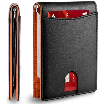 Минималистичный тонкий мужской кошелек с зажимом для денег, блокирующий RFID Передний карман, кожаный 5