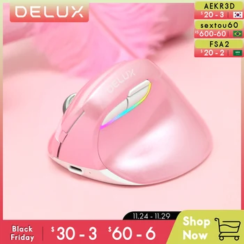 Беспроводная мышь Delux M618 Mini BT + USB с бесшумным щелчком мыши RGB Эргономичные перезаряжаемые вертикальные компьютерные мыши для пользователей с маленькими руками 13