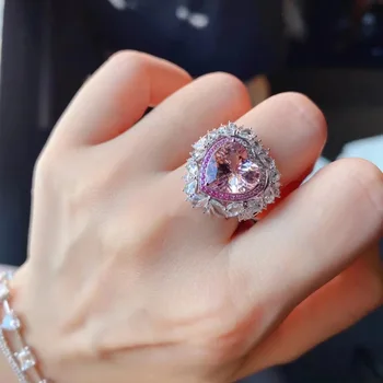 Розовое кольцо с цирконом, полное бриллиантов, милое кольцо в форме сердца, открытое кольцо, высокое чувство 1