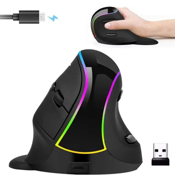 Вертикальная беспроводная мышь SeenDa USB, перезаряжаемая Эргономичная мышь для правой руки, игровая для портативного компьютера геймера, мышь с RGB подсветкой 12