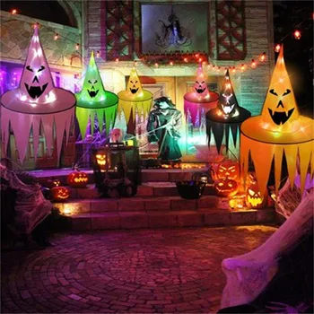 Большой светодиодный Красочный светящийся светильник с изображением оскаленных зубов на Хэллоуин, Шляпа Ведьмы, Подвесная Жуткая лампа, реквизит для ужасов, украшение 11