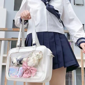 Сумка-ранец из искусственной кожи, прозрачная сумка через плечо, сумки для девочек Sweet Lolita в японском стиле, модная повседневная студенческая сумка большой емкости 3