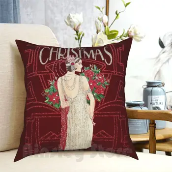 Хлопушка: Винтажная наволочка с рождественским принтом, домашняя мягкая подушка с принтом, хлопушки, лепестки рождественских цветов. 5