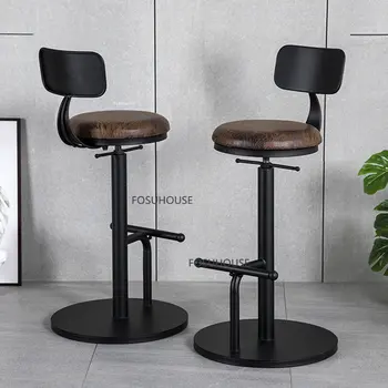Современный барный стул из искусственной кожи для кухонной мебели, индивидуальный дизайн спинки барных стульев, стульчики для кормления из кованого железа 1