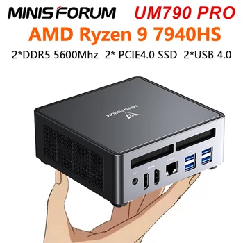 UM790 Pro Мини-ФОРУМ для геймеров на мини-ПК AMD Ryzen 9 7940HS 2 * DDR5 5600 МГц 2 * PCIE4.0 2 * USB4.0 Windows 11 NUC Компьютер HTPC WiFi6E BT5.3 15