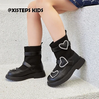 Ботильоны для маленьких принцесс для девочек на осень-зиму, черные, бежевые, нескользящие, Мягкие, от 3 до 12 лет, модные ботинки для малышей, детская обувь со стразами 1