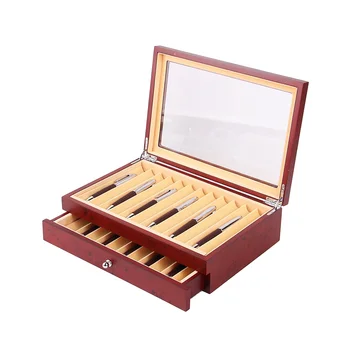 Деревянный футляр для хранения ручек с 23 слотами, роскошный 2-слойный органайзер для ручек, прозрачное окно, коробка для сбора перьевых ручек 2 2