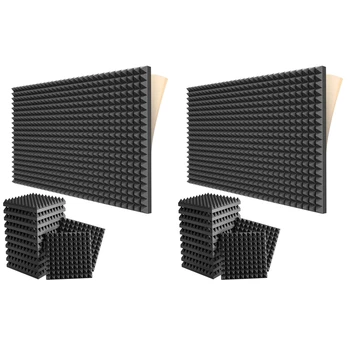 24 Упаковки самоклеящихся звуконепроницаемых пенопластовых панелей 2x12x12 дюймов Акустические панели с акустической пеной высокой плотности пирамидальной формы 5