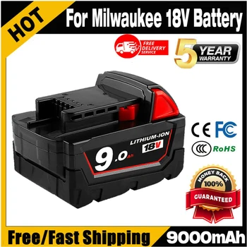 Аккумуляторные батареи для литий-ионного аккумулятора Milwaukee M18B5 XC 18v 9.0/6.0/12.0 Зарядное устройство Ah для Milwaukee M18 12V ~ 18V 5