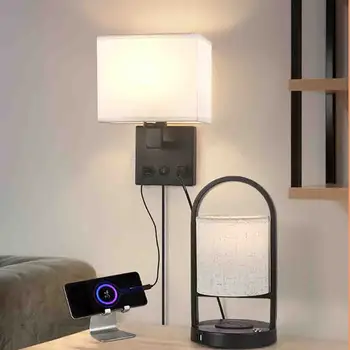 Прикроватная лампа для чтения в отеле с USB-разъемом настенный светильник из американской ткани для гостевой комнаты, настенный светильник для спальни led