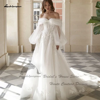 Свадебное платье Lakshmigown Puffy Aline со съемными рукавами 2023 Abendkleider, свадебные платья в стиле милой бохо с открытыми плечами