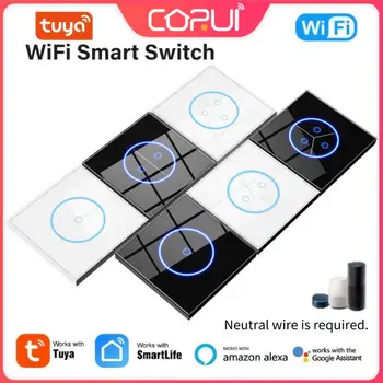 CORUI Tuya WiFi EU Smart Touch Switch Настенная кнопка 1/2/3 Gang Работает с Smart Life Alexa Google Home Assistant Нижняя коробка