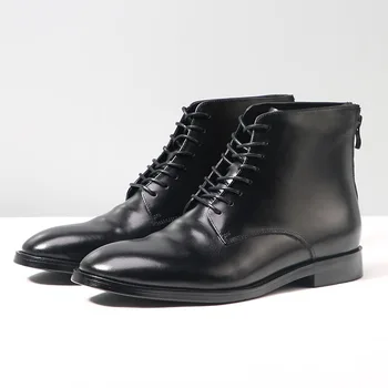 Мужские короткие ботинки Martin в стиле ретро, высокие удобные ботильоны Для мужчин, черные ботинки на шнуровке из натуральной кожи, мужские