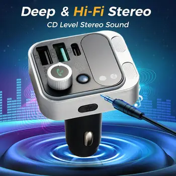 Bluetooth 5.0 FM-передатчик Для CarStronger С Двумя Микрофонами и HiFi Глубоким Басовым Звуком 48 Вт Bluetooth Автомобильный адаптер Для Громкой связи 1