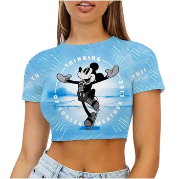Disney Японская Футболка Y2k для Женщин, Сексуальная Женская футболка с Микки, Женская Футболка с круглым вырезом, Короткий Топ, футболка, Kpop Одежда для женщин, Yk2 7