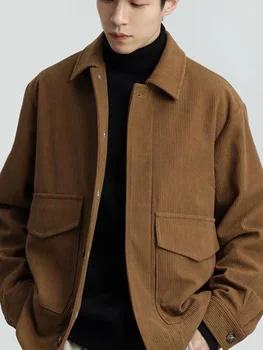 Элегантная вельветовая куртка 2024, Весна-осень, мужское винтажное опрятное Корейское пальто, повседневный тренд, бомбер Cityboy 2